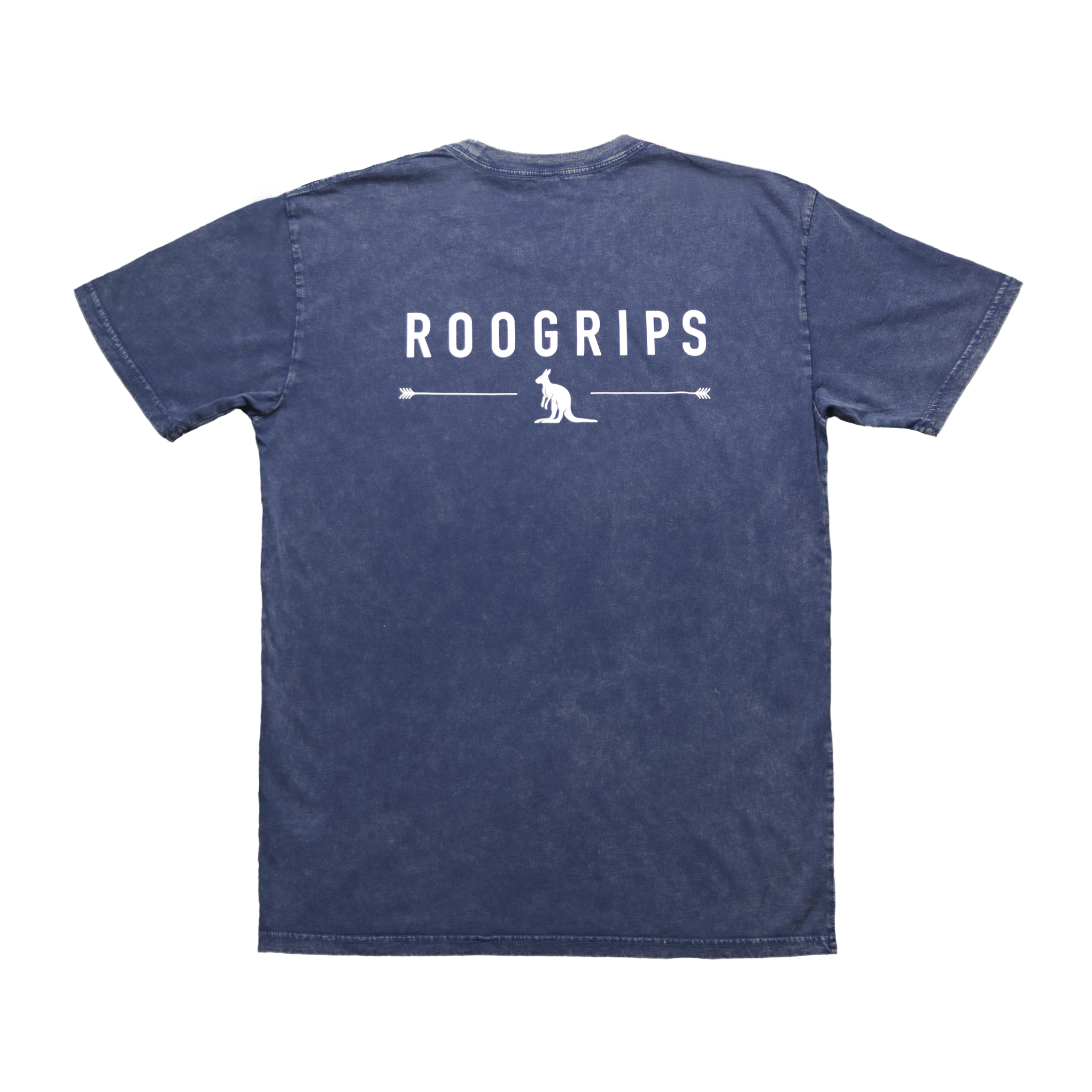 RooGrips Navy Stone Wash T-Shirt Back View With Logo