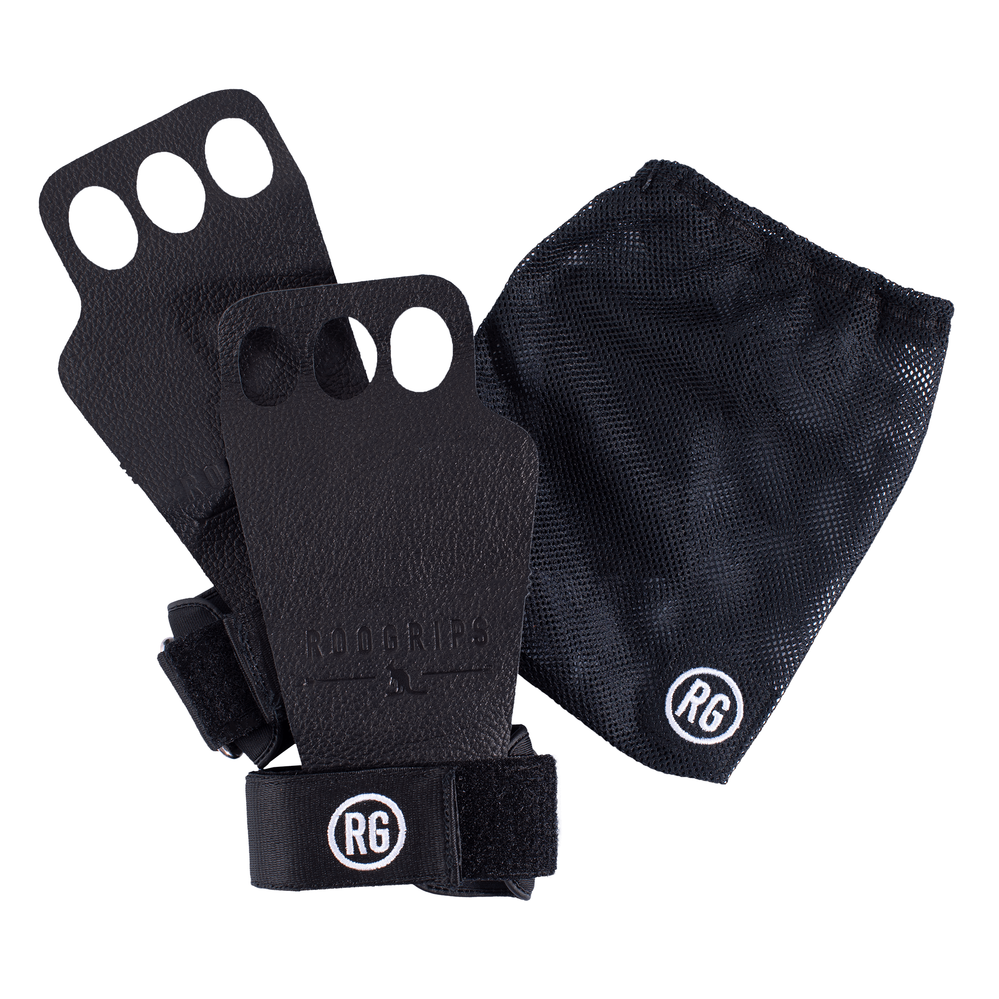 RooGrips Three Finger Black Crossfit Grips With Bag