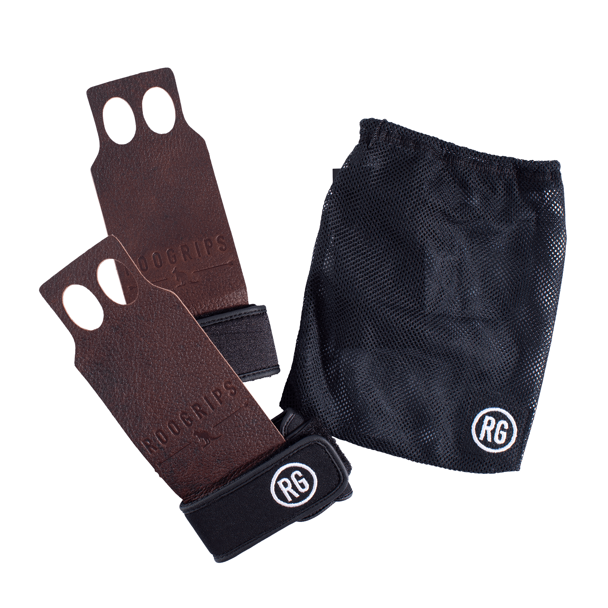 RooGrips Two Finger Mocha Crossfit Grips With Bag