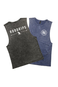 RooGrips Black And Navy Stone Wash Sleeveless Tank Tops Front And Back View