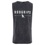 RooGrips Black Stone Wash Sleeveless Tank Top Back View With Logo