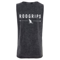 RooGrips Black Stone Wash Sleeveless Tank Top Back View With Logo