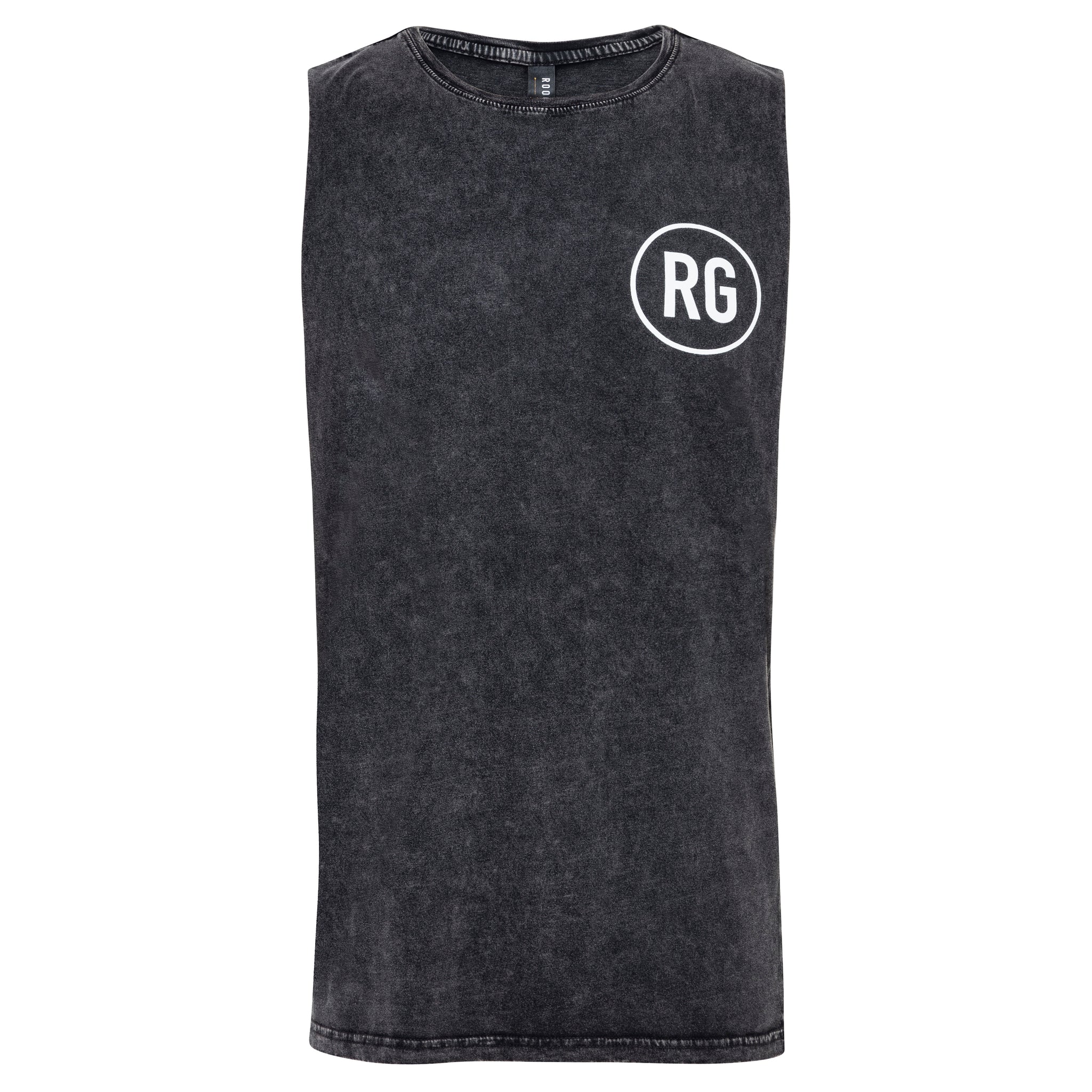 RooGrips Black Stone Wash Sleeveless Tank Top Front View