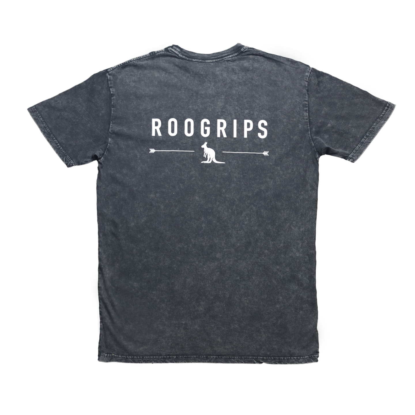 RooGrips Black Stone Wash T-Shirt Back View With Logo