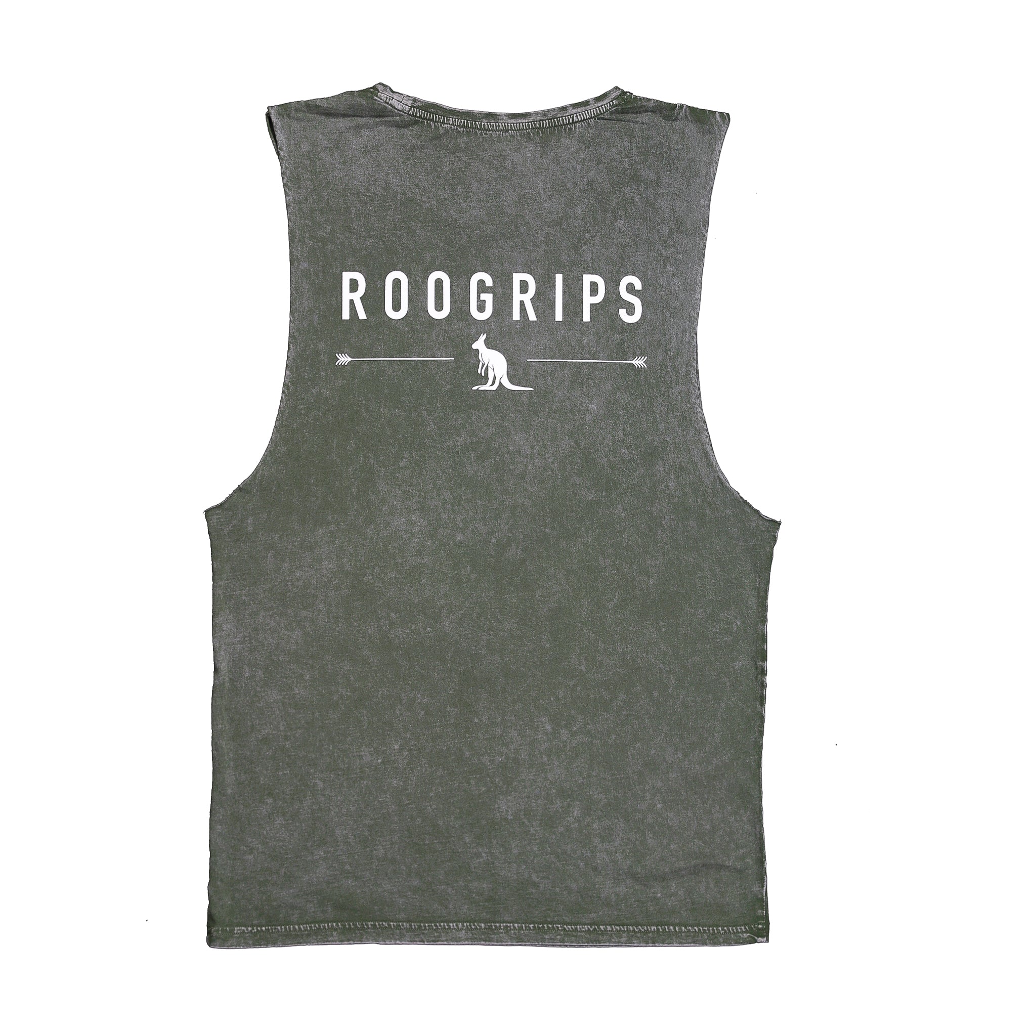 RooGrips Green Moss Sleeveless Tank Top Back View With Logo