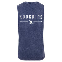 RooGrips Navy Stone Wash Sleeveless Tank Top Back View With Logo